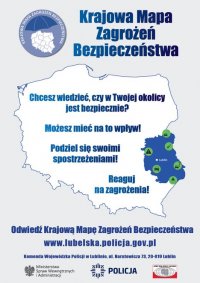 zdjęcie przedstawia obrazek graficzny granic Polski koloru niebieskiego a nad nim napis Krajowa Mapa Zagrożeń Bezpieczeństwa